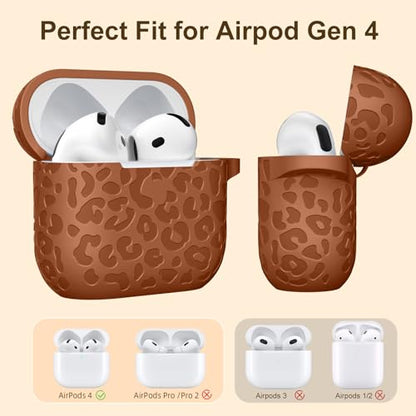 Leopard Engraved for AirPods 5 (2026) and AirPods 4 Case Cover (2024) - color: Brown, size: Airpods 5 & 4 Case