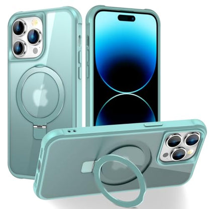 CHAOFEnG Magnetic Compatible with iPhone 14 Pro Case with Stand [Military Grade Drop Tested][Compatible with Magnet] Ring Translucent Slim Hard Back Soft Edge, Teal Green - color: Teal Green, size: iPhone 14 Pro