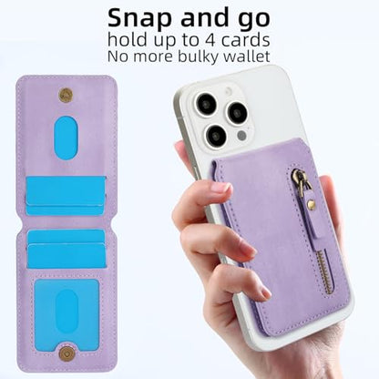 HAII for MagSafe Card Wallet Bag compatible with MagSafe Invisible Ultra-Thin Lightweight Kickstand Magnetic Mobile Wallet Man Woman, 4 Card Slots + 1 Zipper Cash Bag. (Purple, Zipper) - color: Purple, size: 4 Card Slots + 1 Zipper Cash Bag - Zipper