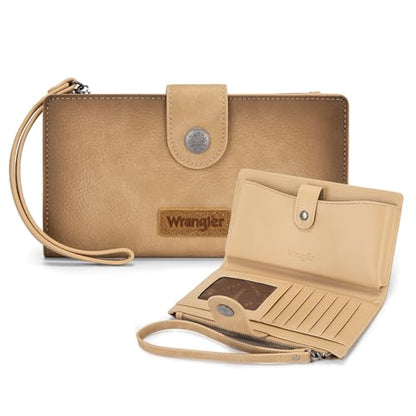 X Wrangler Wallets Women Minimalist Wristlet Wallets, Card Cases & Money Organizers Wallet Bifold with Phone Pocket - color: Tan