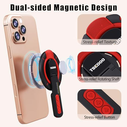 3-in-1 Magnetic Phone Grip Stand with 360° Roration Angle Adjustment, Silicone Finger Ring & Fidget Toy Design, Gym Dual-Sided Magnetic Phone Kickstand for All Phones - color: Black-red