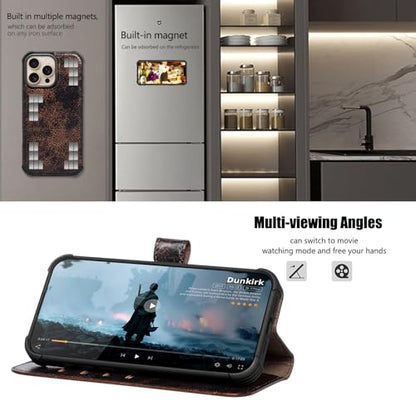 Leather Case Compatible with iPhone 13 Pro Max Wallet 6.7" | Genuine Leather 2-in-1 Magnetic Detachable Shockproof,Flip Folio Cover with Card Slot,Wireless Charging RFID Blocking Coffee - color: Brown Coffee, size: 6.7"-13 Pro Max