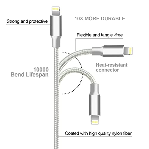 USB to Lightning Cable, 5 Pack iPhone Charger Fast Charging Cord (Silver) - color: Silver, style: USB-A to L