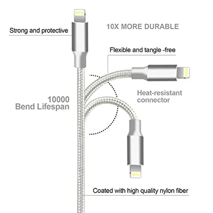 USB to Lightning Cable, 5 Pack iPhone Charger Fast Charging Cord (Silver) - color: Silver, style: USB-A to L