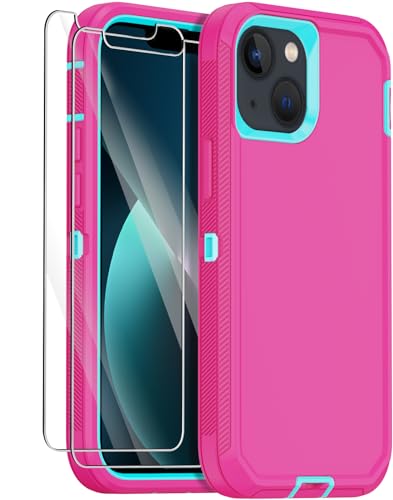for iPhone 13 Case with 2 Screen Protector,Shockproof Drop Protection Full Body Heavy Duty 3 Layer Military Rugged Durable Phone Cover for Apple iPhone 13 6.1" (Pink) - color: Pink