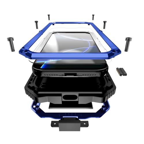 Simicoo Military Metal Heavy Duty Case Compatible with iPhone 17 Pro Max, Drop Protection Rugged Defender Metal Bumper Screws Case with Stand Gorilla Glass Camera Cover Full Body Dustproof Blue - color: Blue, size: iPhone 17 Pro Max