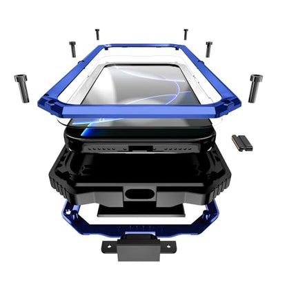 Simicoo Military Metal Heavy Duty Case Compatible with iPhone 17 Pro Max, Drop Protection Rugged Defender Metal Bumper Screws Case with Stand Gorilla Glass Camera Cover Full Body Dustproof Blue - color: Blue, size: iPhone 17 Pro Max