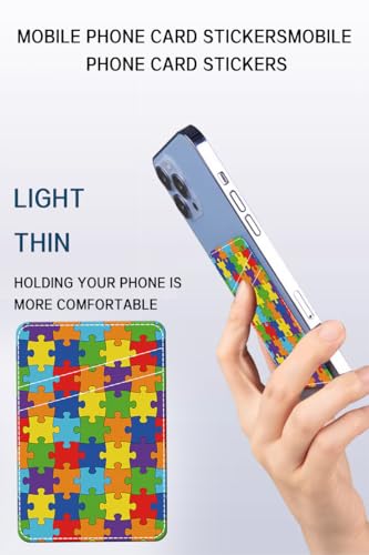 Phone Card Holder, Dual Pocket Leather Phone Wallet Adhesive Stick On, Cute Card Holder, Credit Card Holder for Phone Case Colorful Puzzles - color: Colorful Puzzles