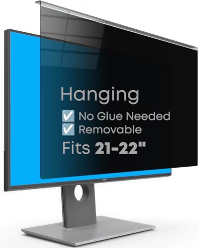 Hanging Privacy Screen Protector for Monitor (Fits 21-22 Inch Frameless), 30°+ Full Privacy & 95% Light Blocking, Instant Setup, 87% Blue Light & 97% UV Block, Office Data Security & Eye Protection - size: 22"-16:9 (19.29"L x 12.48"W)