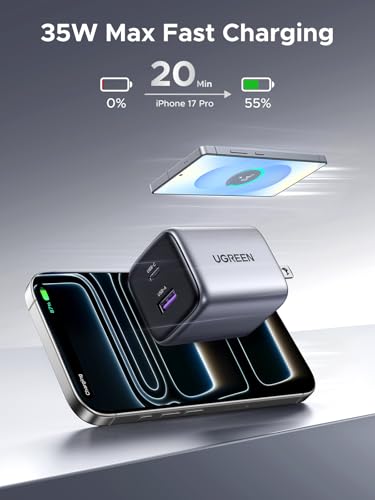 UGREEN 35W USB C Charger for iPhone 17 Fast Charging, Nexode 2-Ports GaN Foldable PPS Compact Fast Wall Charger Block for iPhone 17/16/15, Galaxy S25/S24/S23, Pixel 10/9/8, iPad, MacBook, Steam Deck