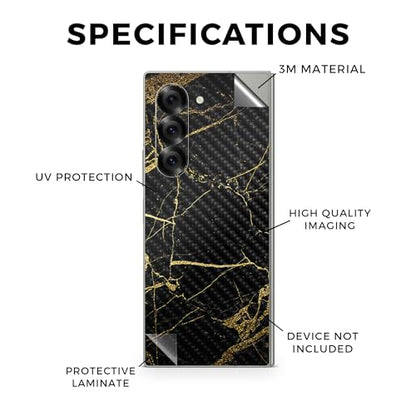 Carbon Fiber Phone Skin Compatible with Samsung Galaxy Z Fold 6 - Black Gold Marble - Premium 3M Vinyl Protective Wrap Decal Cover - Easy to Apply | Crafted in The USA by MightySkins - color: Black Gold Marble, style: Carbon Fiber Textured Finish
