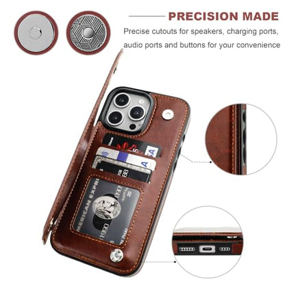 ONETOP for iPhone 16 Pro Max Wallet Case with Credit Card Holder,Brown | Kickstand,ID/Cash Holder,Case Wallet with Card Slots,Double Magnetic Clasp,Durable PU Leather Shockproof Cover for Women Men - color: Brown