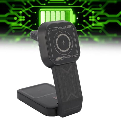 Zunate 15W Wireless Charging Station, 3 in 1 Stand for Phone Watch and Earbuds, Foldable Design with Adjustable Viewing Angles