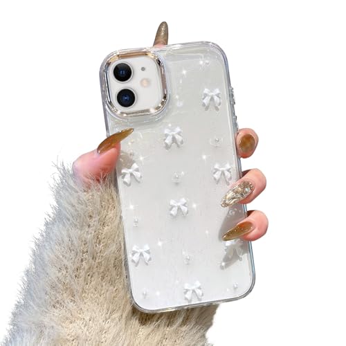 EYZUTAK Case for iPhone 11, Bling Glitter 3D Bowknot Phone Case Cute Sparkly Crystal Clear Bow Aesthetic Design Case Slim Soft Durable TPU Transparent Protective Cover for Women Girl - White Bow - color: White Bow, size: iPhone 11