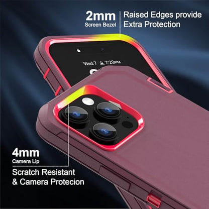 For iPhone 13 Pro Max Case with Full Body Protection, iPhone 12 Pro Max Case Heavy Duty Shockproof 3 in 1 Silicone Rubber with Hard PC Rugged Durable Phone Cover for 13ProMax 6.7 Inch. (Burgundy) - color: Burgundy/Peach