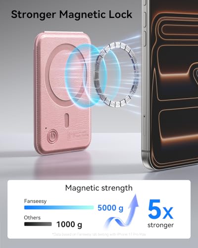 for MagSafe Wallet, Works with Apple Find My,5 Card Holder with Stand, Magnetic Phone Wallet Stand for iPhone 17/16/15/14/13/12 Pro Max Air Plus, RFID Blocking Vegan Leather,Rose Gold - color: Findmy Rose Gold