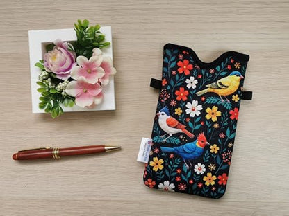 Tainada Neck Cell Phone Pouch w/Crossbody Strap (Colorful Flowers Birds) | For Men/Women; Lightweight small neoprene cellphone holder pocket case carrier bag; Made in Taiwan; Fits most smartphones - color: Colorful Flowers Birds
