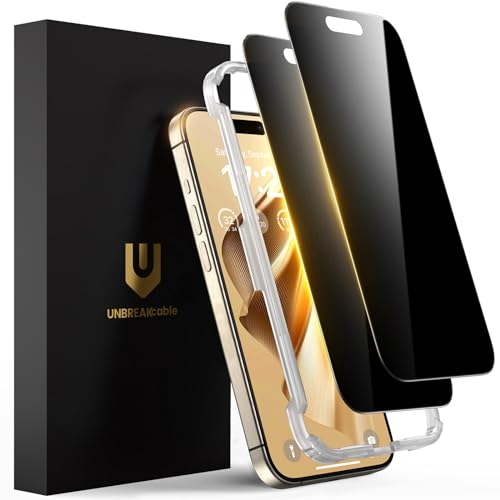 UNBREAKcable Privacy Screen Protector for iPhone 15 Pro Max, Full Coverage Shatterproof Tempered Glass[True 28°Anti Spy][9H Hardness][Easy Installation Frame]2-Pack Private Screen for iPhone 15 ProMax - size: iPhone 15 Pro Max