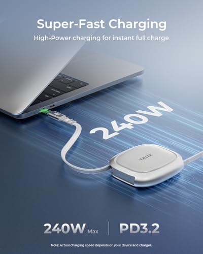 240W Retractable USB C to USB C Cable, PD 3.2 Fast Charging-3.94FT