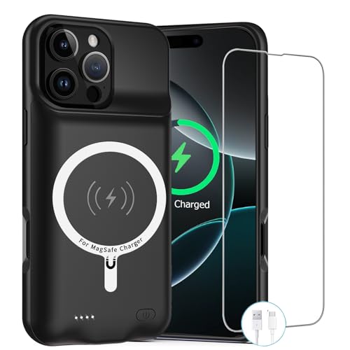 Battery Case for iPhone 16 Pro, Upgraded 10000mAh Rechargeable Portable Charging Case with Wireless Charging Compatible for iPhone 16 Pro (6.3 inch) with Carplay Battery Pack Charger Case (Black) - size: iPhone 16