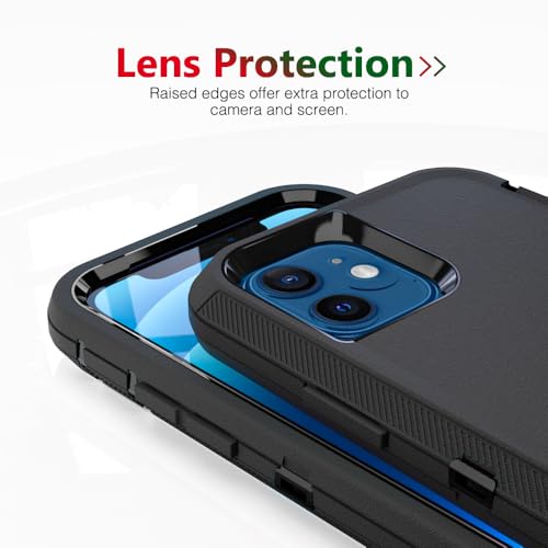 Case for iPhone 12 Pro, iPhone 12 Case, Heavy-Duty Tough Rugged Shockproof Drop Protective Cover Phone Cases, Black - color: Black+Black, size: iPhone 12