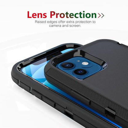 Case for iPhone 12 mini, Heavy-Duty Tough Rugged Shockproof Drop Protective Cover Phone Cases, Black - color: Black+Black, size: iPhone 12 Mini