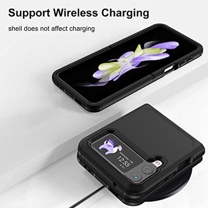 for Galaxy Z Flip 4 Case with Camera Lens Film,Shockproof Protective Phone Case Heavy Duty Full Body Protection Drop Proof Hard Rugged Cover for Samsung Galaxy Z Flip 4 (Black) - color: Black