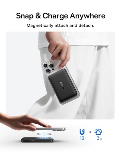 Baseus for MagSafe Portable Charger, Qi2 Certified 15W Wireless Magnetic Power Bank 10000mAh with USB-C Cable 22.5W PD Charging, Battery Pack Compatible with iPhone 18/17/16/15/14 Pro/Pro Max Series - color: Black