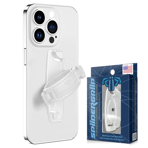 SpiiderGriip 360 Rotating Phone Grip – Flat-Fold Kickstand & Secure Strap – Works with iPhone, Android, Tablets & Cases – Comfortable & Durable (White) - color: White