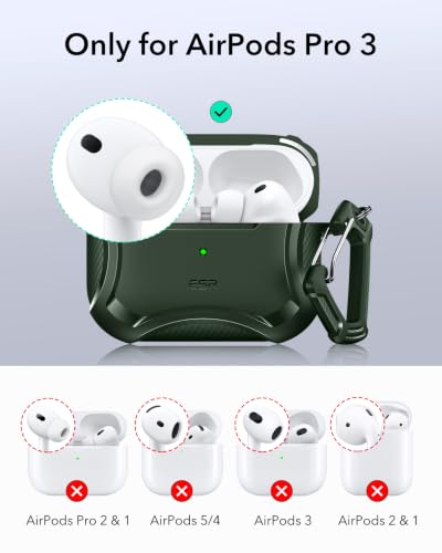 ESR for AirPods Pro 3 Case (2025), Magnetic Lid, Cyber Tough Series, Green - color: Green, size: AirPods Pro 3 Case