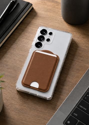 ENCASED Magnetic Wallet for Samsung Phones (Compatible with MagSafe) Premium PU Leather Slim Card Holder Designed for Galaxy S26, S26 Plus, S26 Ultra (Brown) - color: Brown