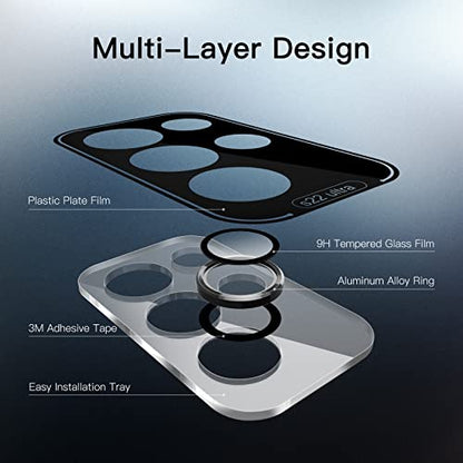JETech Camera Lens Protector for Galaxy S22 Ultra, Phantom Black, 1 Set