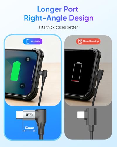 Extended Right Angle Coiled USB C Cable, 60W Fast Charging - 2 Pack 6FT - size: 6FT