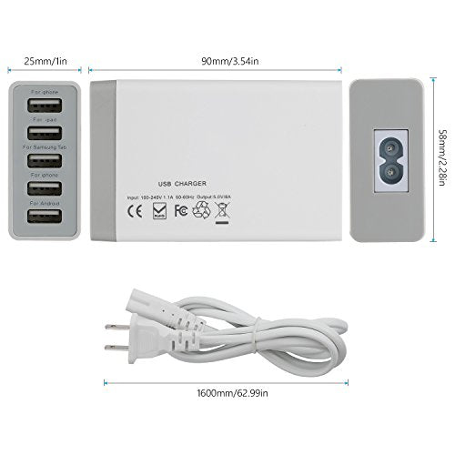 Desktop 5 Port USB Wall Charger 40W 8A, USB Hub Charging Station - color: Power Charger (5Port Hub)
