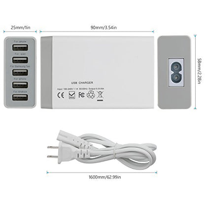 Desktop 5 Port USB Wall Charger 40W 8A, USB Hub Charging Station - color: Power Charger (5Port Hub)
