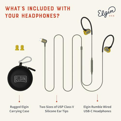 Elgin Rumble Wired Earplug Headphones, Waterproof Earbuds w/Mic - style: USB-C