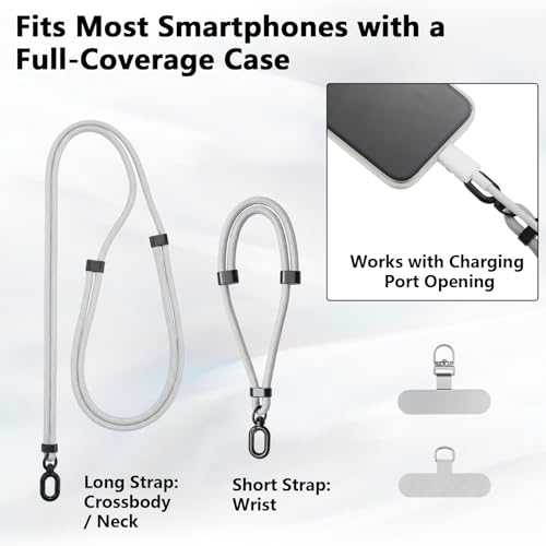 BESARME 2-Pack Phone Lanyard Set, Crossbody & Wrist Straps, Gray - color: Grey