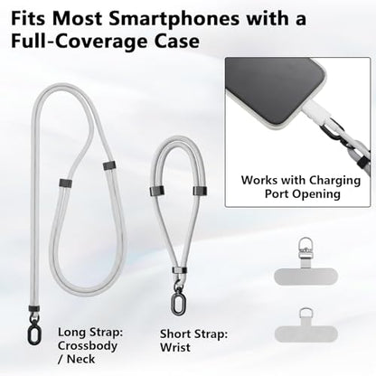 BESARME 2-Pack Phone Lanyard Set, Crossbody & Wrist Straps, Gray - color: Grey