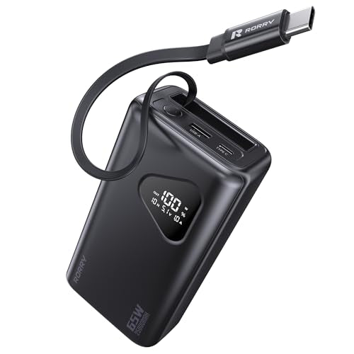 RORRY Laptop Power Bank, 25000mAh 65W Portable Charger Retractable Cables - color: Black