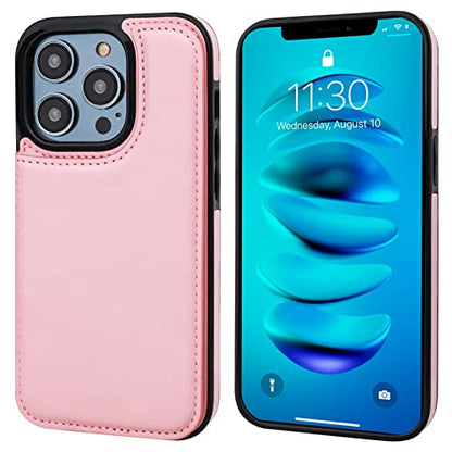ONETOP for iPhone 14 Pro Wallet Case with Credit Card Holder,Pink | Kickstand,ID/Cash Holder,Case Wallet with Card Slots,Double Magnetic Clasp,Durable PU Leather Shockproof Cover for Women Men - color: Pink