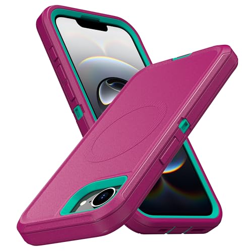 MXX Case for iPhone 16e & iPhone 17e, 3-Layer Heavy Duty Protective Cover, [Compatible with MagSafe] Shockproof Dustproof Drop Resistant Phone Case – Pink/Teal Blue - color: Deep Pink