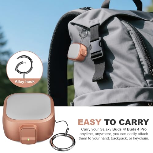 for Samsung Galaxy Buds 4 Pro/Buds 4 Case (2026) with Secure Safety Lock Clip,Shockproof Scratch-Resistant Hybrid PC+TPU Soft Shell Protective Cover Accessories with Carabiner&Cleaning Pen(Gold) - color: Gold Edge-Grey