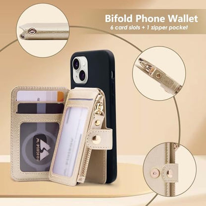 M-Plateau Small Wallet for Women, Phone Wallet with Zipper Coin Purse Credit Card Holder for Women Compatible with iPhone Case (Gold) - color: Gold