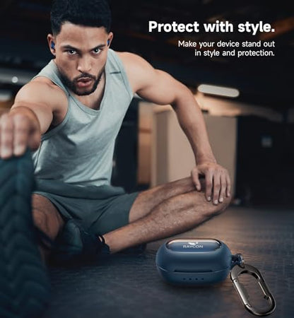 SURITCH Case for Raycon Everyday Earbuds Classic Headphones, Shockproof Magnetic Case for Raycon Bluetooth Headset True Wireless Earbuds, Protective Cover with Magnetic Lid Lock & Carabiner, Navy - color: Navy