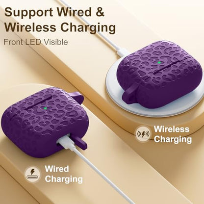 Compatible with AirPod Case 3rd Generation, Leopard Engraved Soft Silicone Skin Cover Full Protective Case,Compatible with Apple AirPod 3rd Generation Case,Front LED Visible - color: Darkpurple, size: AirPods 3rd Case