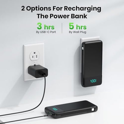 Portable Charger with Built-in AC Plug and Cables,13800mAh All in One USB C Fast Charging Power Bank,Travel Essentials Portable Phone Charger Battery Pack for iPhone 18/17/16/15/14/13,Galaxy,Android - color: Black