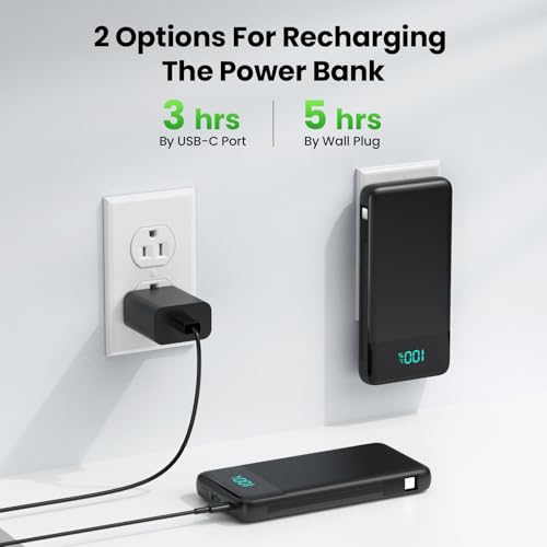 Portable Charger with Built-in AC Plug and Cables,13800mAh All in One USB C Fast Charging Power Bank,Travel Essentials Portable Phone Charger Battery Pack for iPhone 18/17/16/15/14/13,Galaxy,Android - color: Black