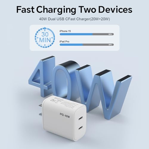 USB C Charger Block, 40W Dual Port Plug Wall Charger - color: Pearl White