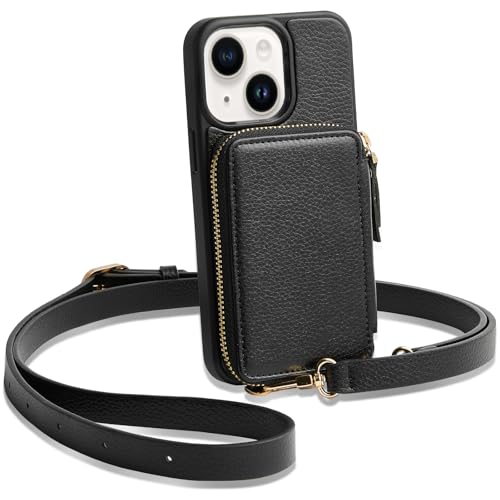 ZVE for iPhone 13 Wallet Case Crossbody for Women, iPhone 13 Zipper Phone Case with RFID Blocking Card Holder Wrist Strap Purse for iPhone 13(6.1 inch)- Black - color: Black, size: iPhone 13, 6.1"