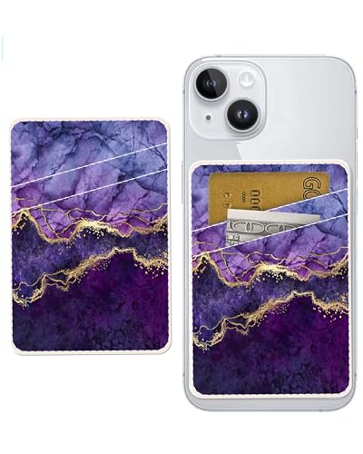 Dual Pocket Leather Phone Wallet Adhesive Stick On, Cute Card Holder, Credit Card Holder for Phone Case, Luxury Blue Marble - color: Luxury Blue Marble